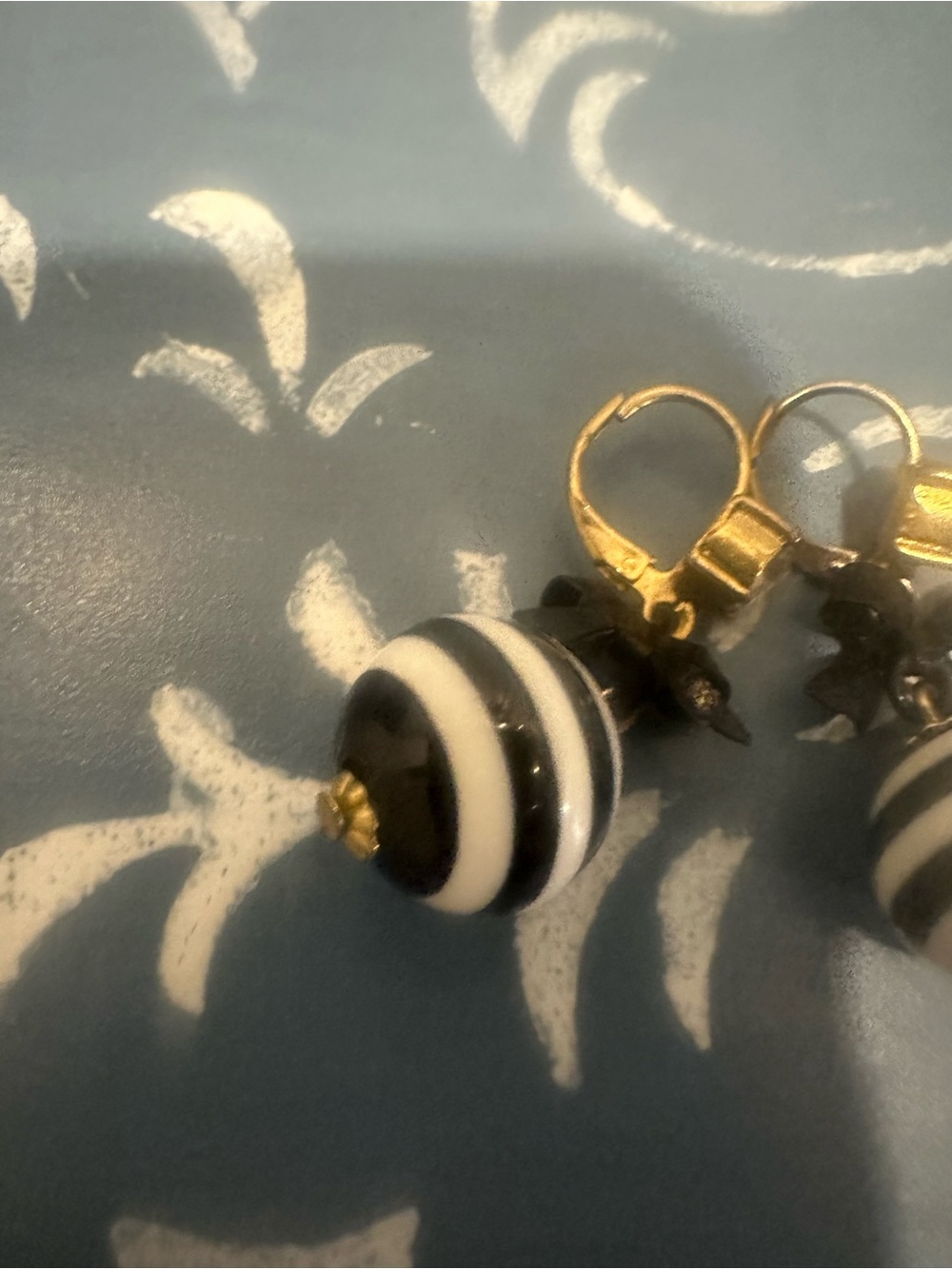 Betsey Johnson Black & White Striped Miami Chic Drop Earrings with Gold Hooks - Picture 3 of 4